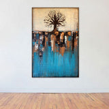 Abstract Tree in Teal Landscape – SOLD - The Modern Home Co. by Liz Moran