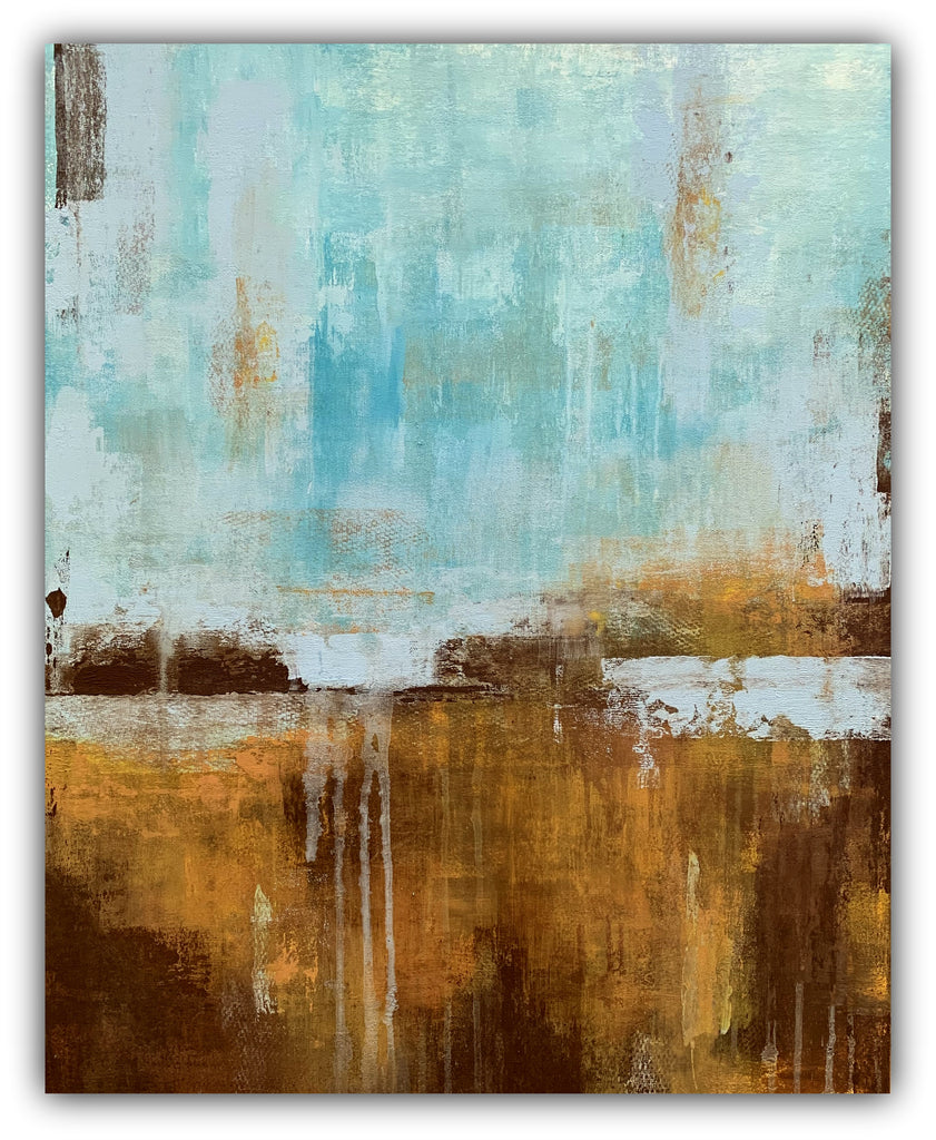 teal and brown rustic abstract wall art
