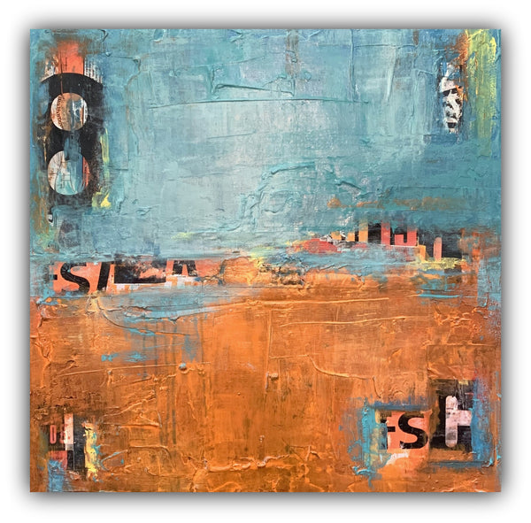orange and blue abstract mixed media