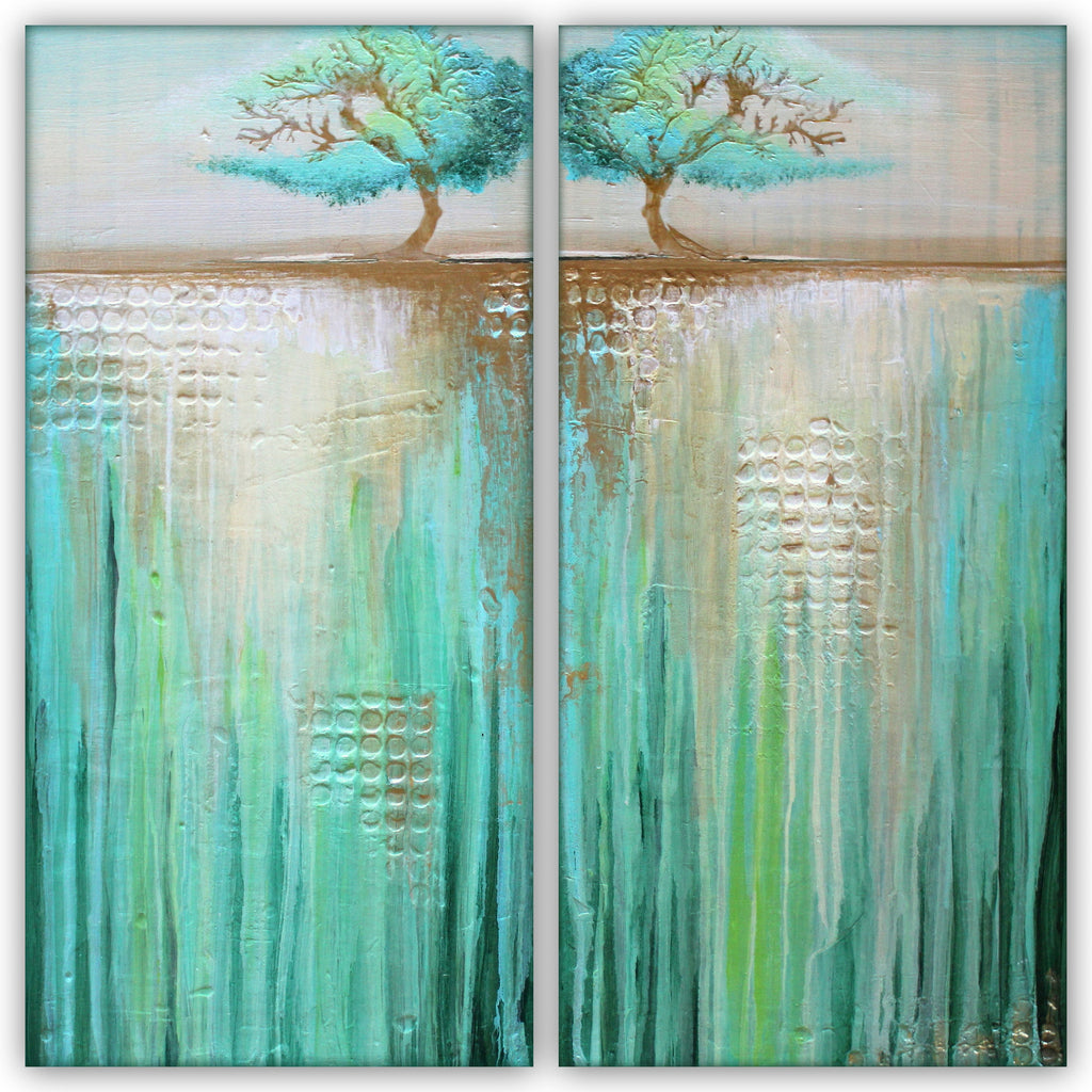 Two Trees in Green Landscape - Acrylic on Canvas - The Modern Home Co. by Liz Moran