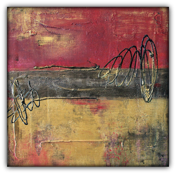 Metallic Square Series I - Red and Gold Urban Abstract Painting - The Modern Home Co. by Liz Moran