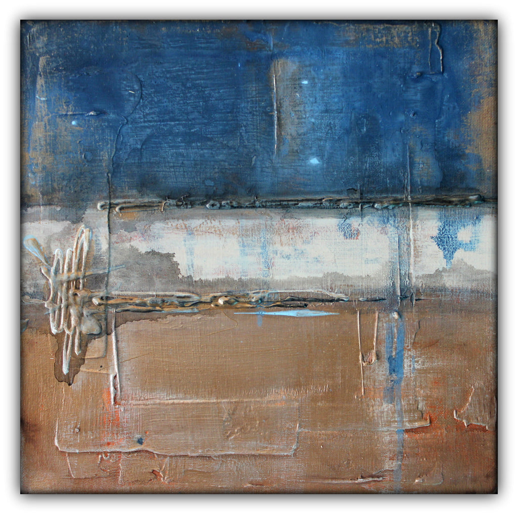Metallic Square Series II - Blue and Copper Abstract Art - The Modern Home Co. by Liz Moran