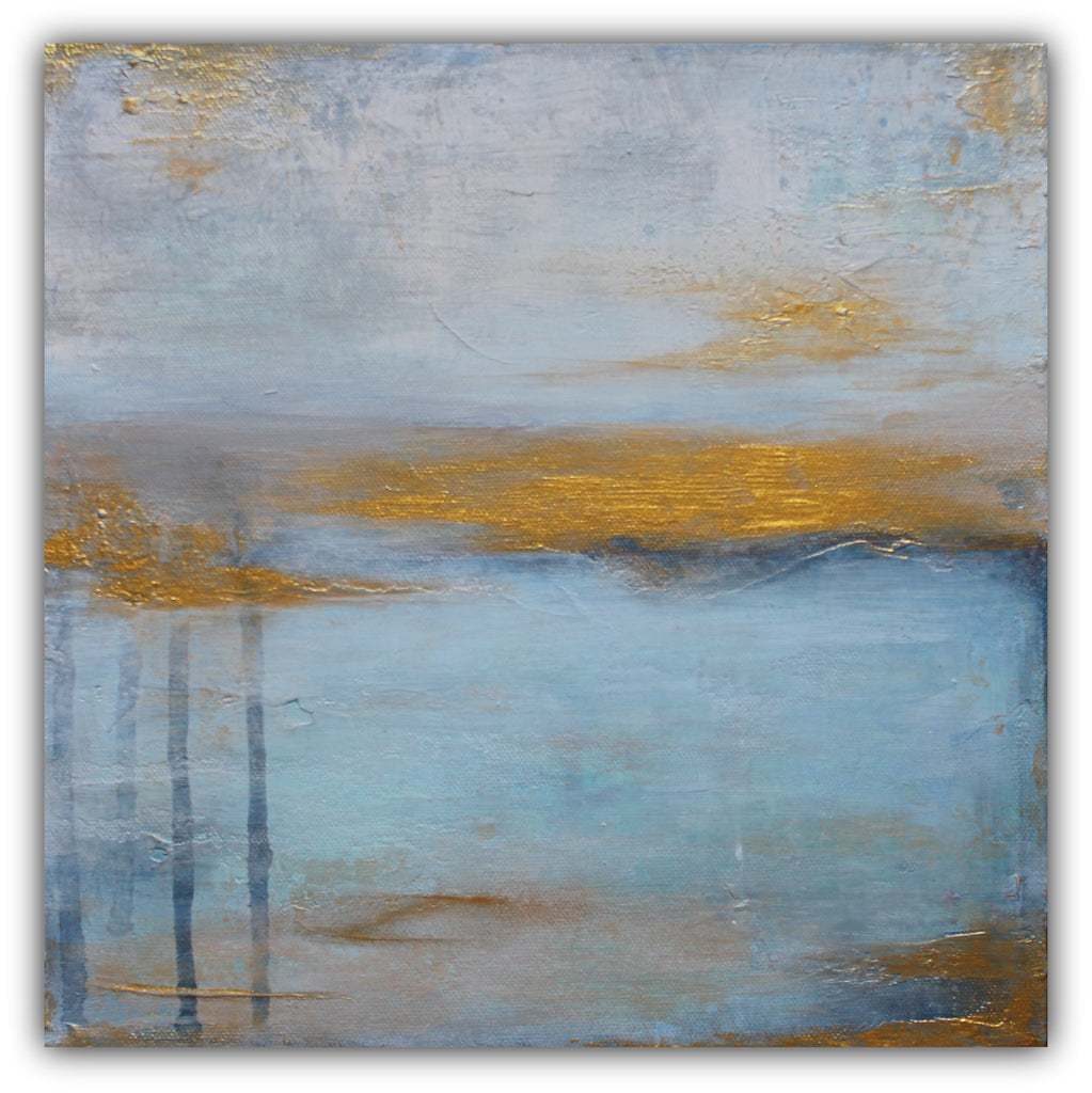 Echos - Gold and Blue Abstract Painting on Canvas - The Modern Home Co. by Liz Moran