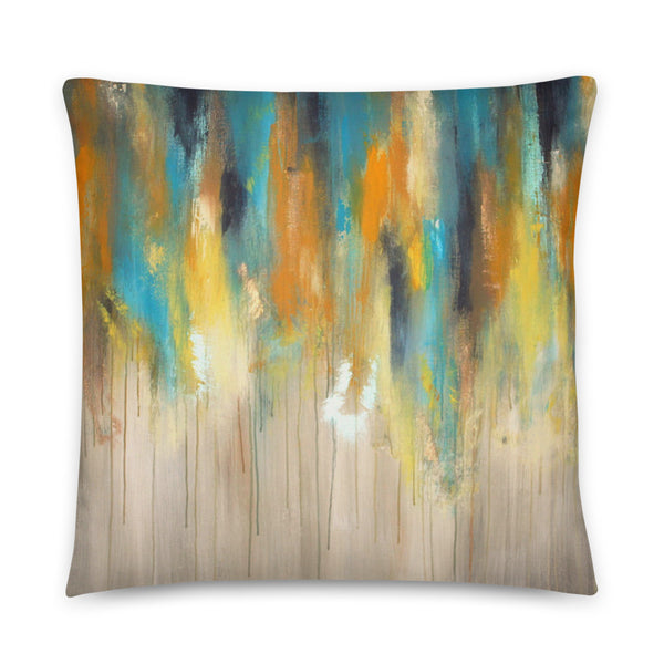 Yellow, Blue and Grey Throw Pillow
