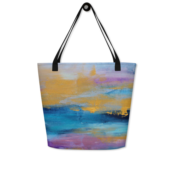 Navy, Gold and Plum Abstract Beach Bag