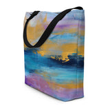Navy, Gold and Plum Abstract Beach Bag