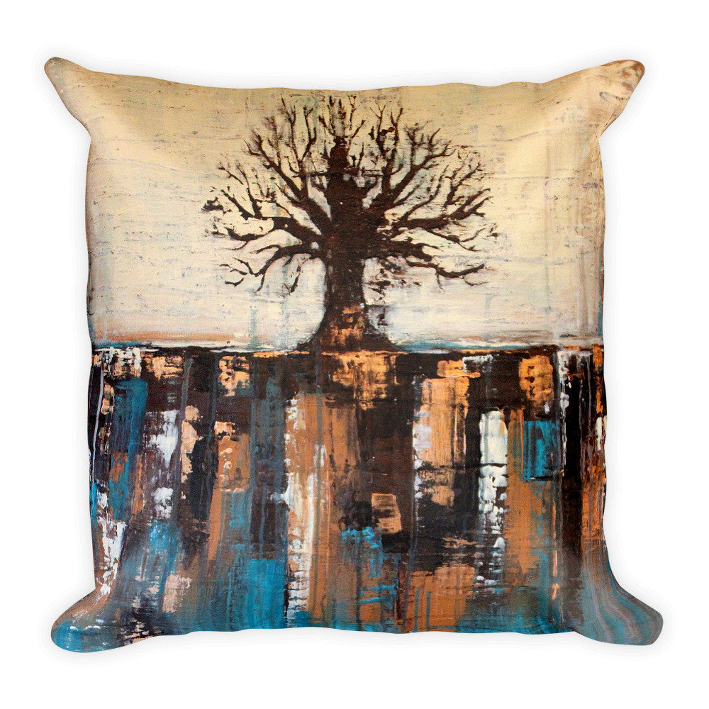 Abstract Tree Throw Pillow – Teal and Brown Home Décor - The Modern Home Co. by Liz Moran