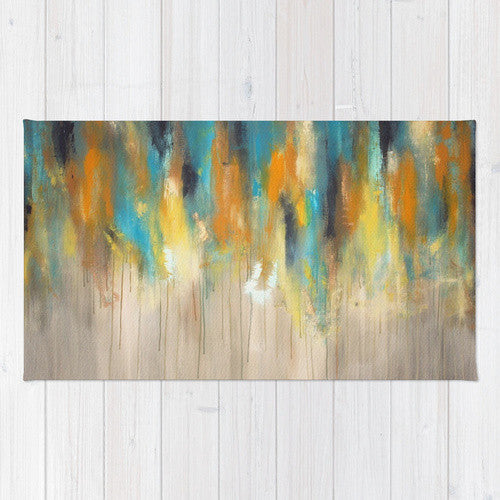 Navy and Gold Paint Drips – Silver Trees – Abstract Tree Painting - Area Rug - The Modern Home Co. by Liz Moran