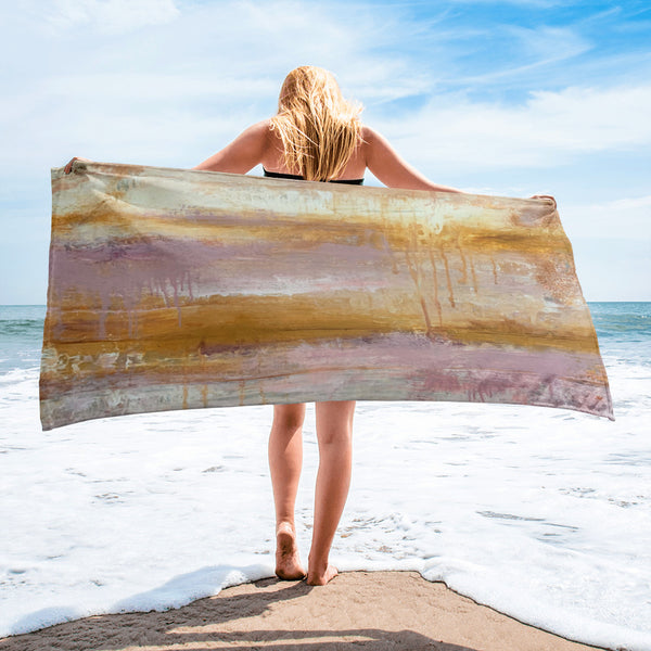 Pink and Yellow Abstract Beach Towel