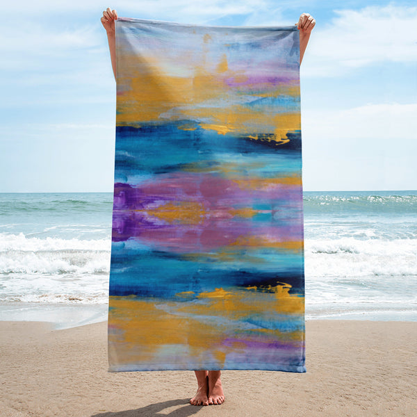 Gold, Navy and Plum Beach Towel