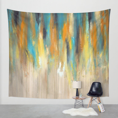 Navy and Gold Paint Drips – Wall Tapestry – Abstract Tree Painting - The Modern Home Co. by Liz Moran